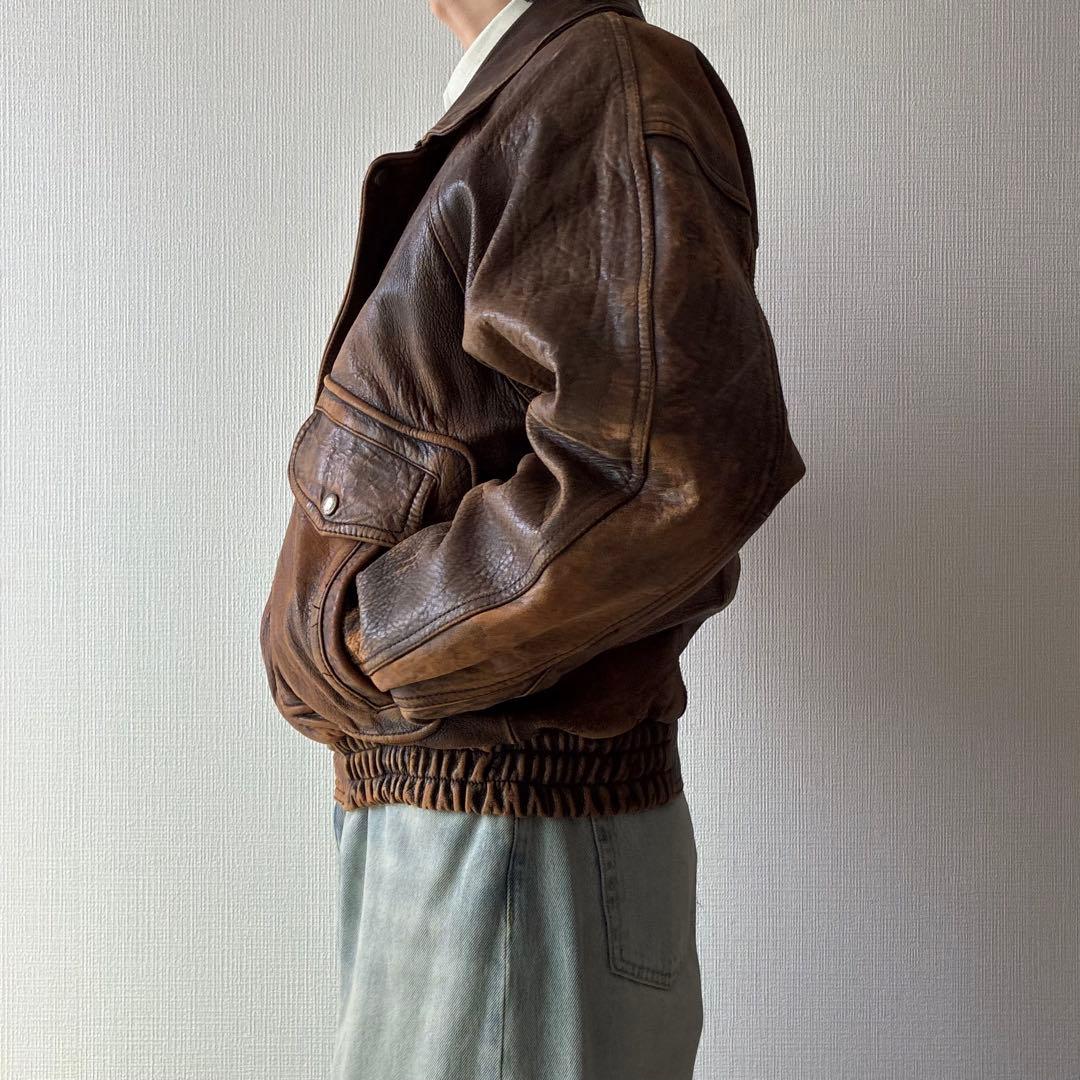 80's ヴィンテージ レザー ボンバージャケット ブラウン A-2 G-1