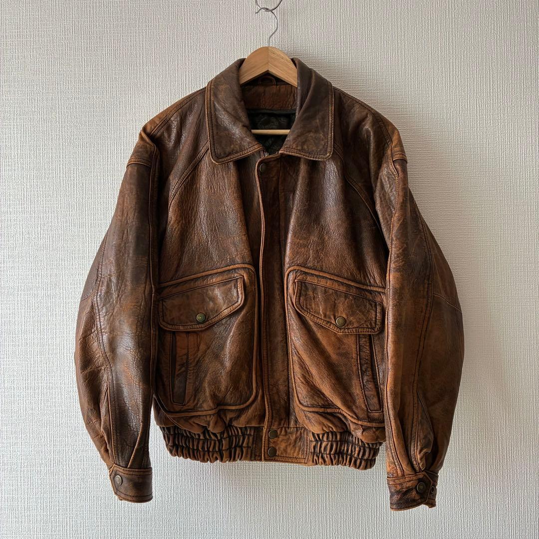 80's ヴィンテージ レザー ボンバージャケット ブラウン A-2 G-1