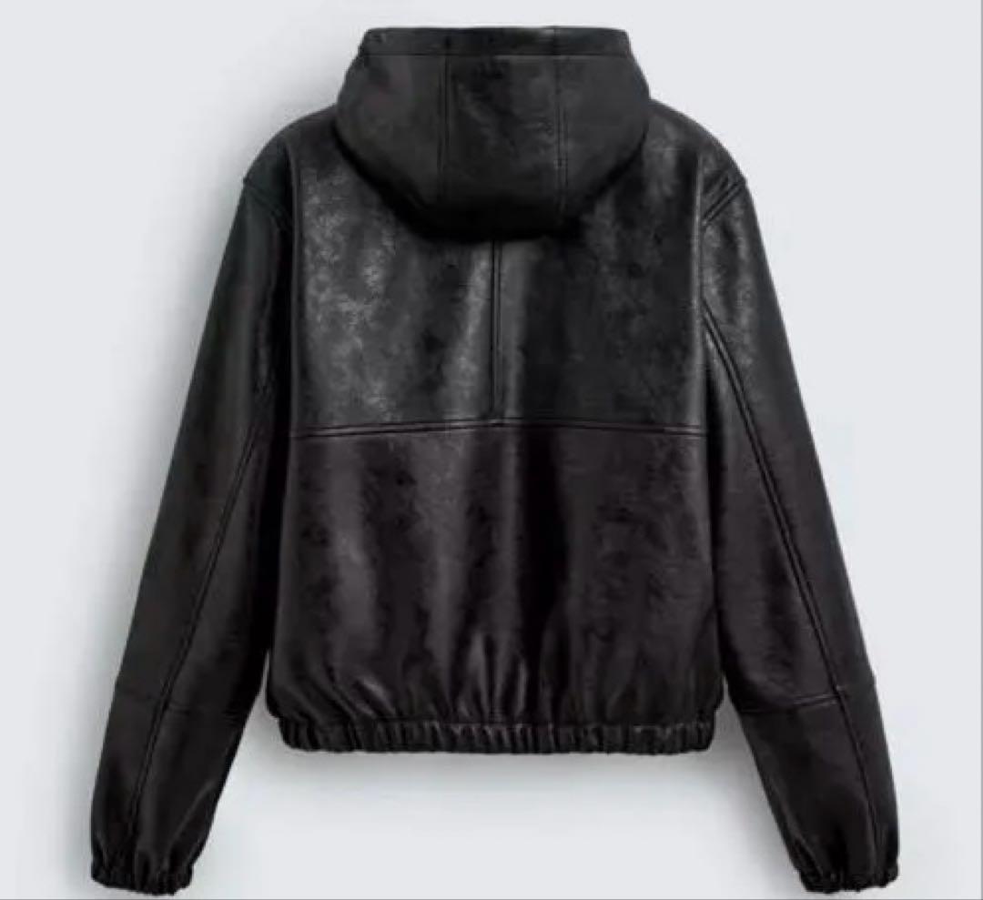 ZARA レザー ジップパーカー フーディー　S