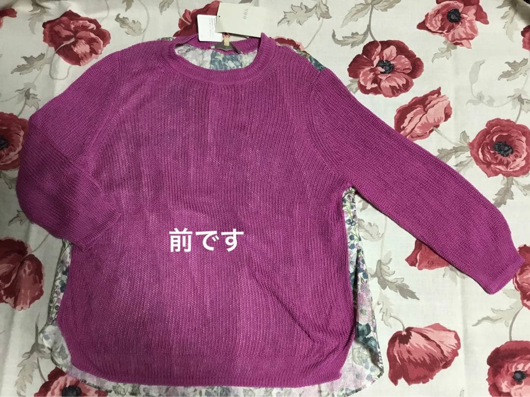 koto 自由区フランダースリネン背面リバティ七分袖丸首セーターピンク46