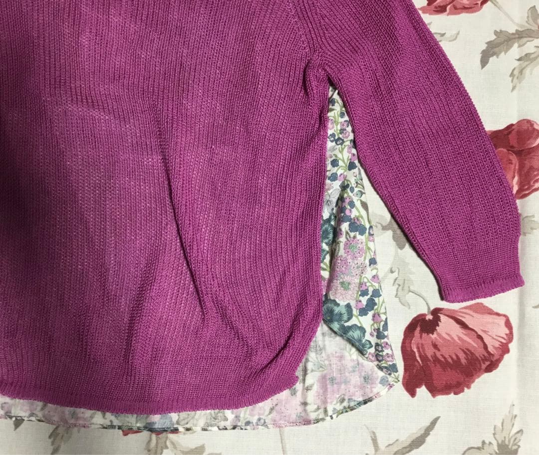 koto 自由区フランダースリネン背面リバティ七分袖丸首セーターピンク46