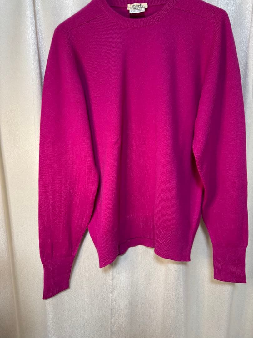 エルメススコットランド製ピュアカシミア マゼンタ柄ーフューシャ系