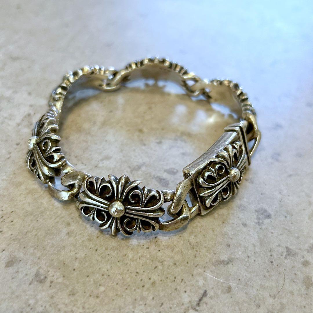 【希少】Silver925 フローラルデザイン シルバー リンクブレスレット