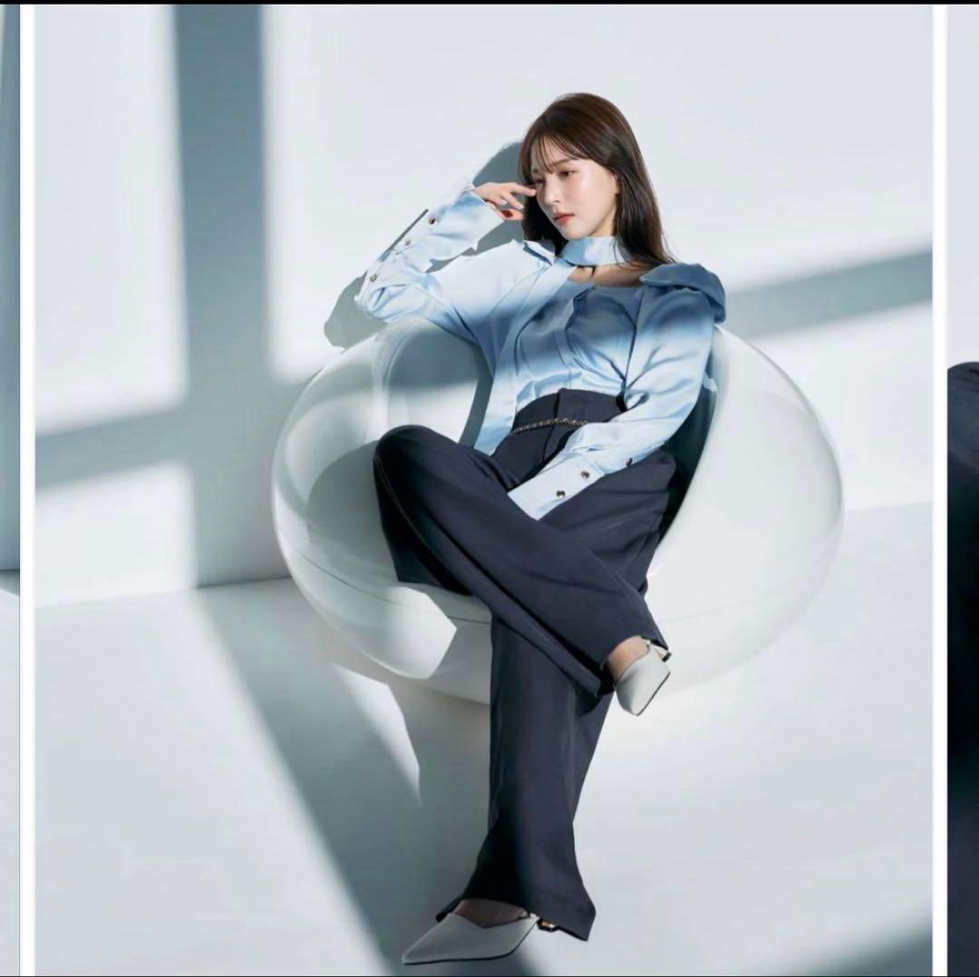 新品 ポローラ ボウタイmany wayオフショルサテンブラウス polaura