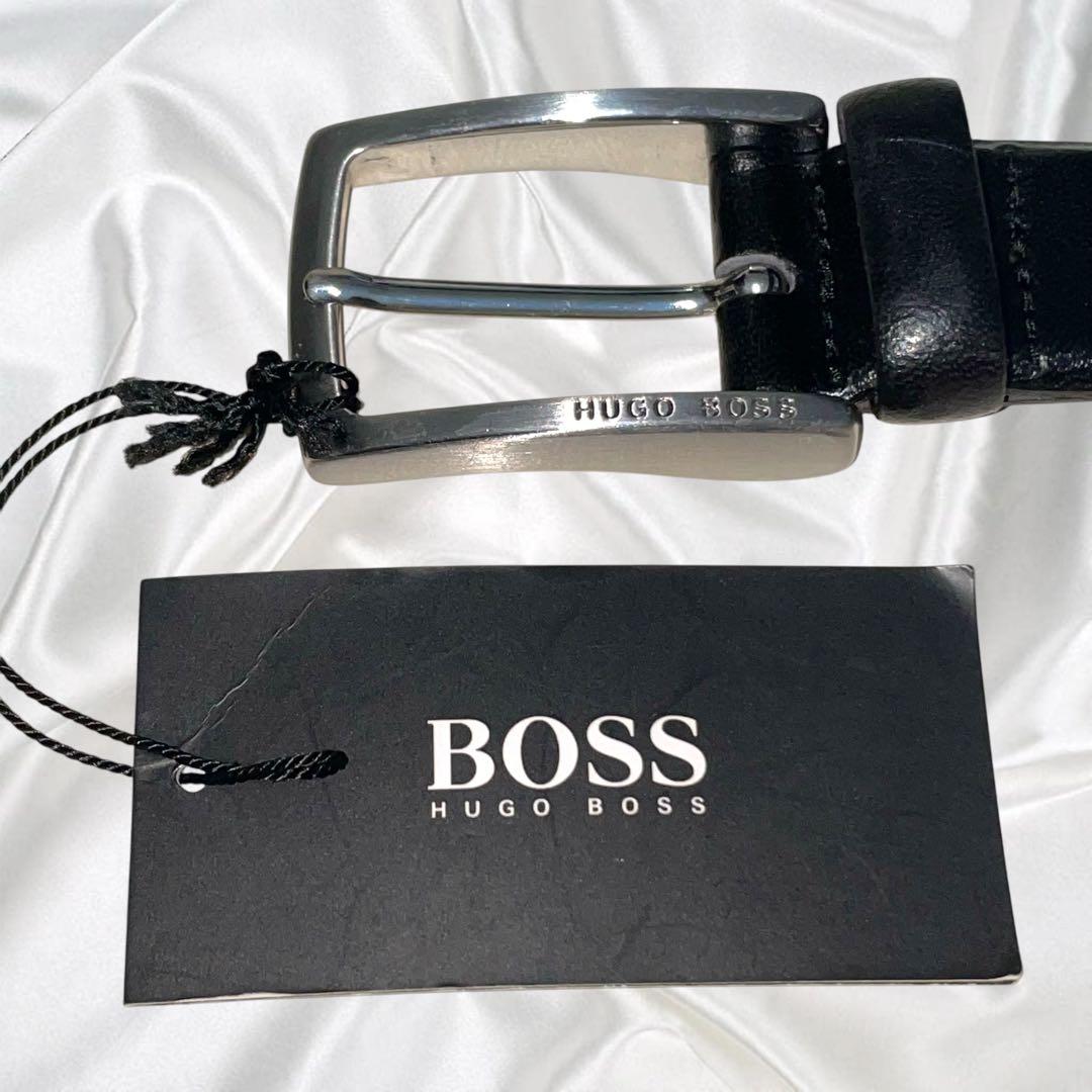 【HUGO BOSS】美品 本革 レザー ドレス ブラック 黒 100cm以上