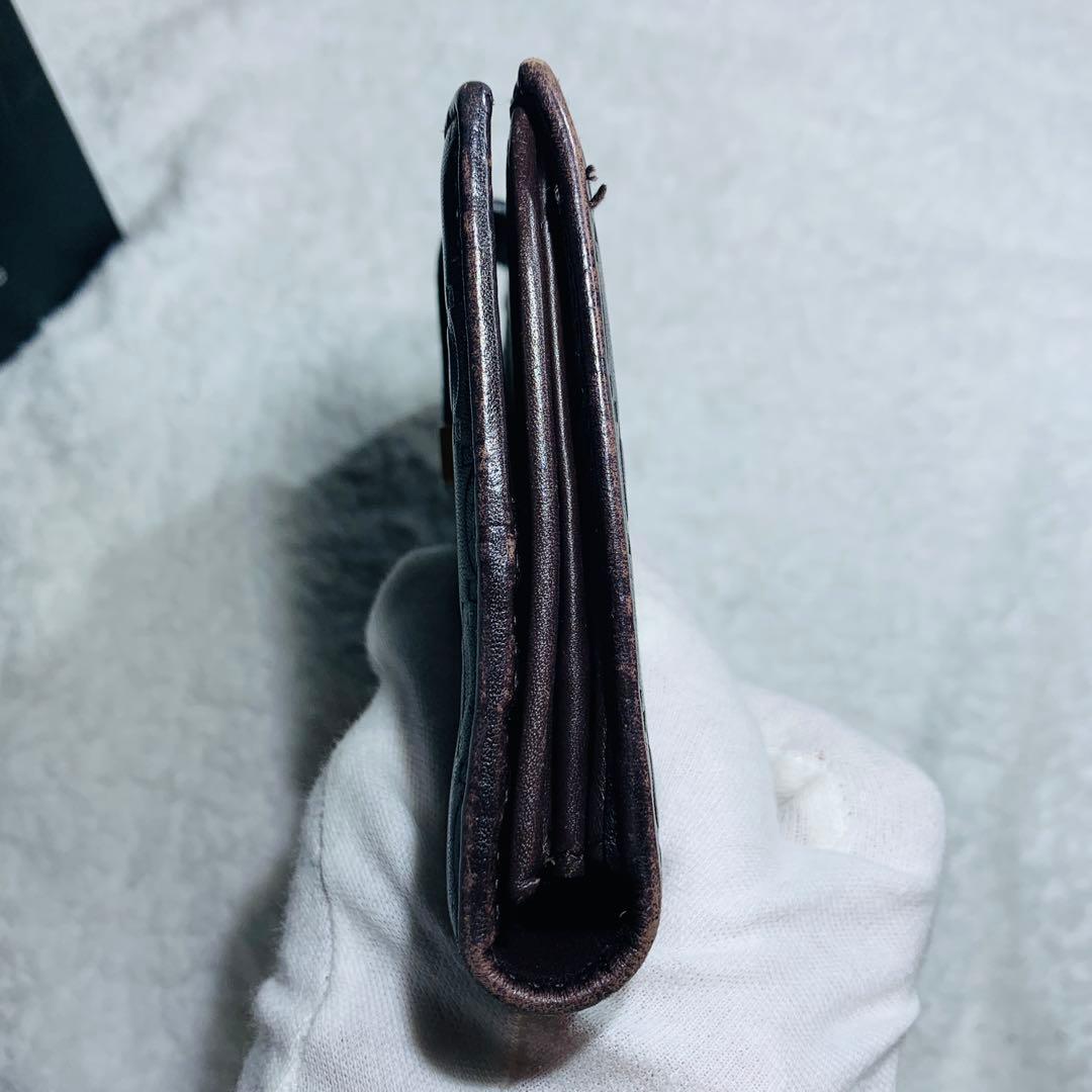 ⭐️GUCCI グッチ 長財布 ダークブラウン シマレザー　19×10×2cm