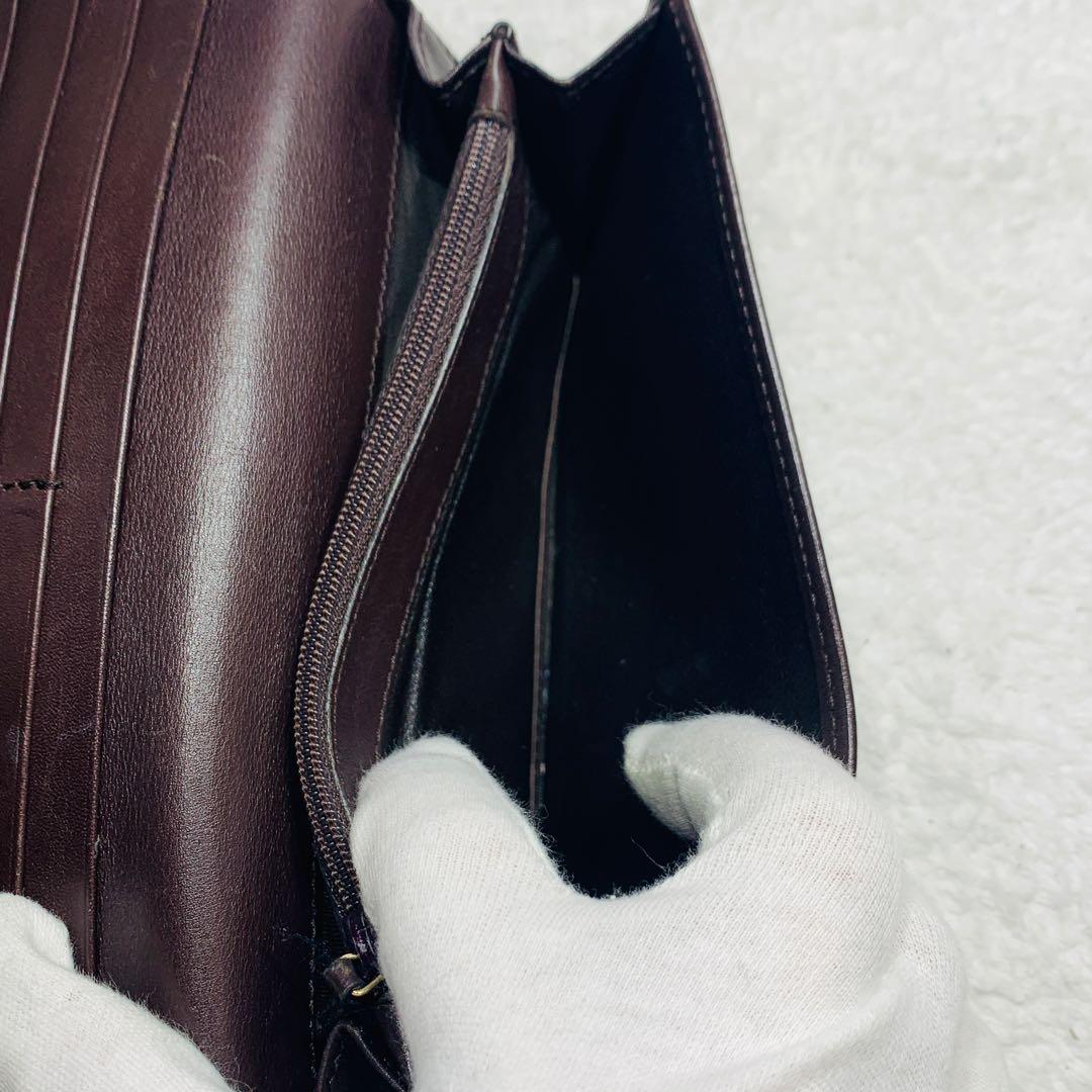 ⭐️GUCCI グッチ 長財布 ダークブラウン シマレザー　19×10×2cm