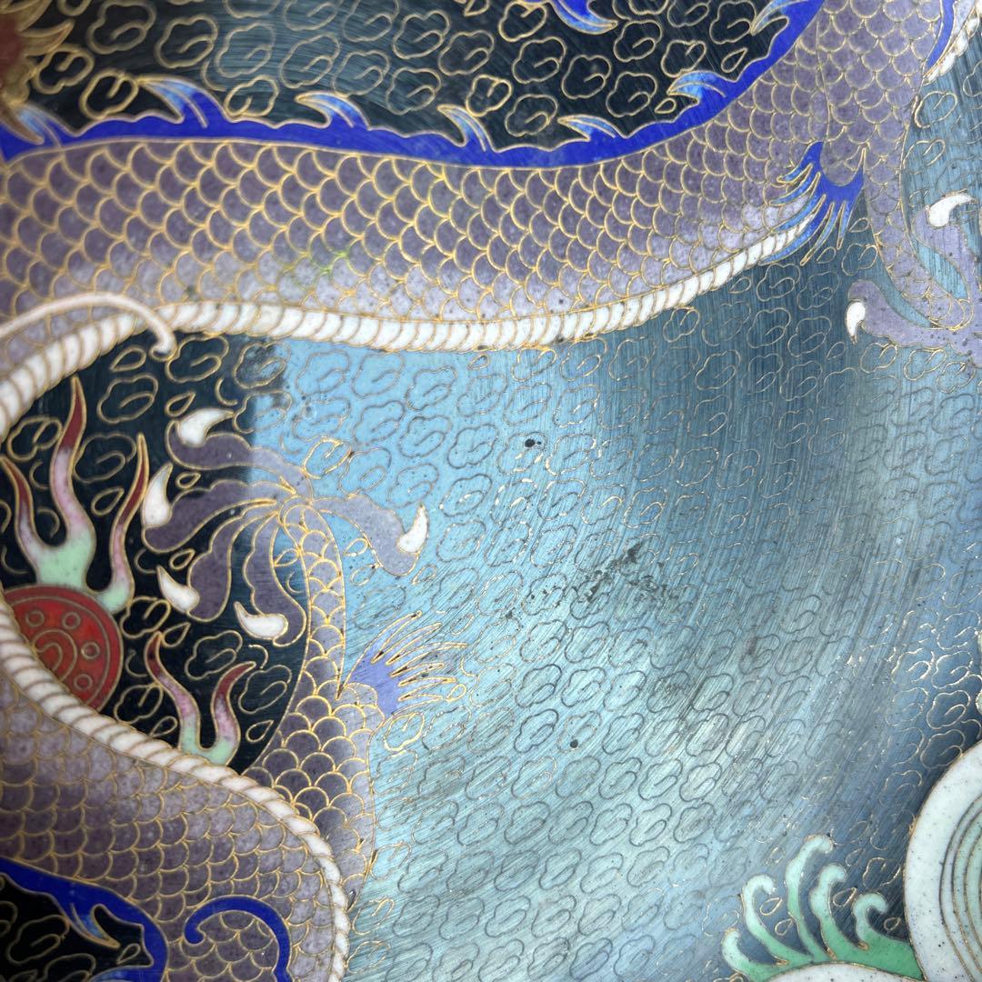 時代物 七宝皿 七宝焼 龍 縁起物 絵皿 置物