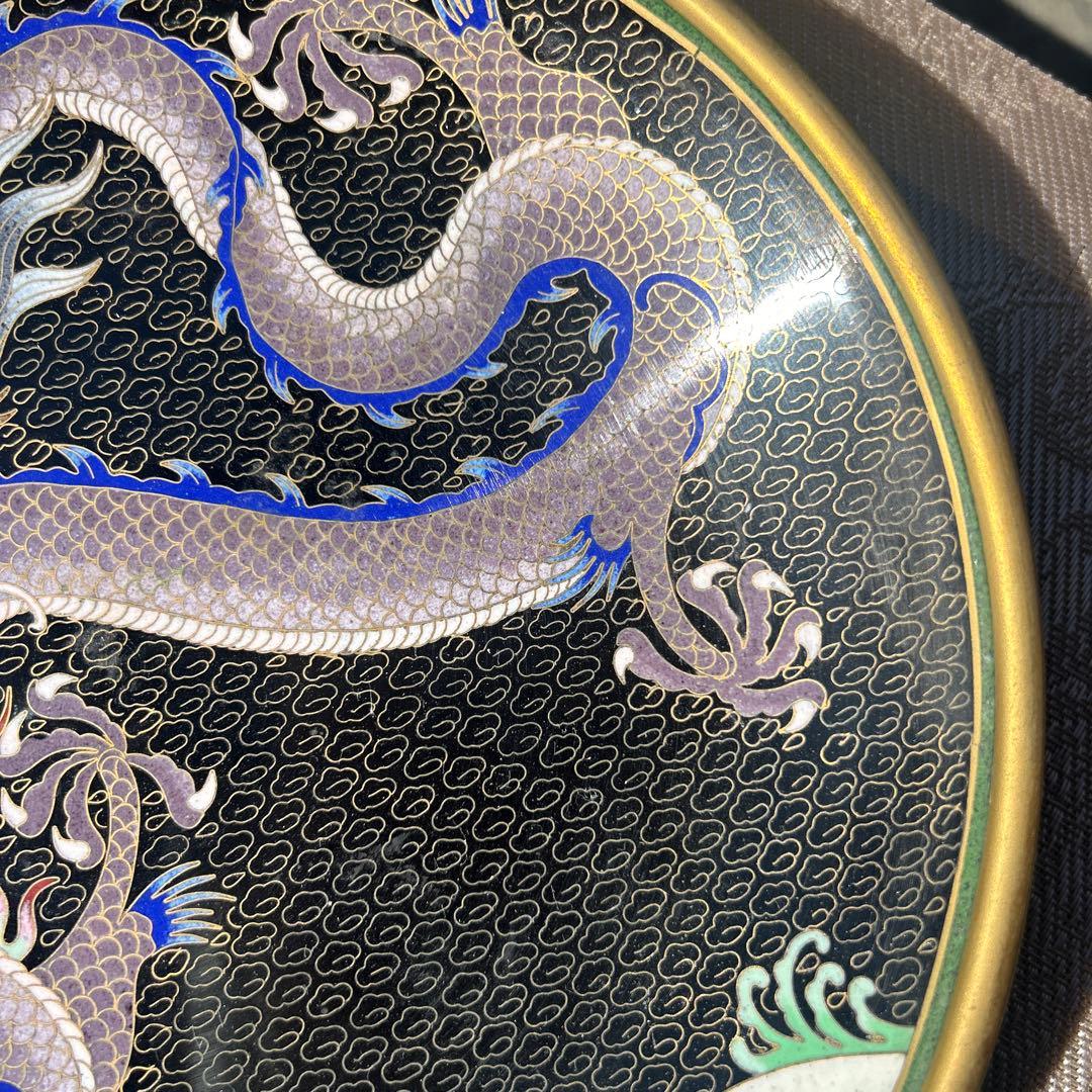 時代物 七宝皿 七宝焼 龍 縁起物 絵皿 置物