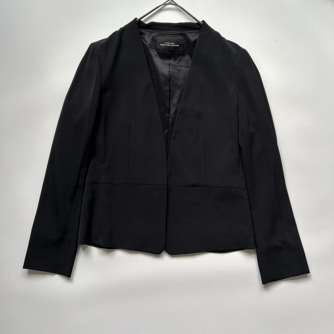 美品♡グリーンレーベルリラクシング　ノーカラー　パンツスーツ　春夏　紺　40