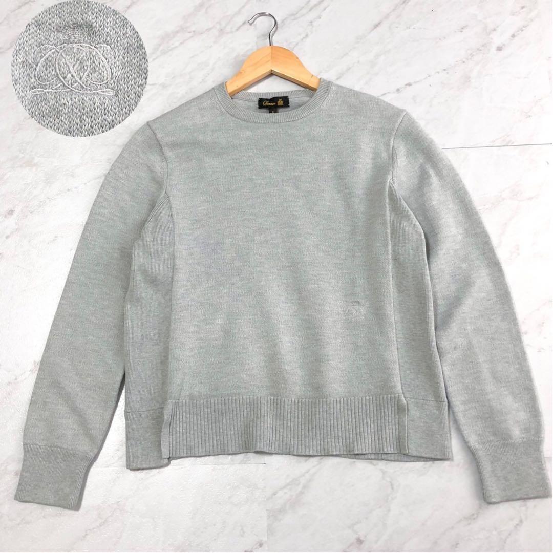 【美品】Drawer 12G インレイ編み クルーネックニット ロゴ グレー 1