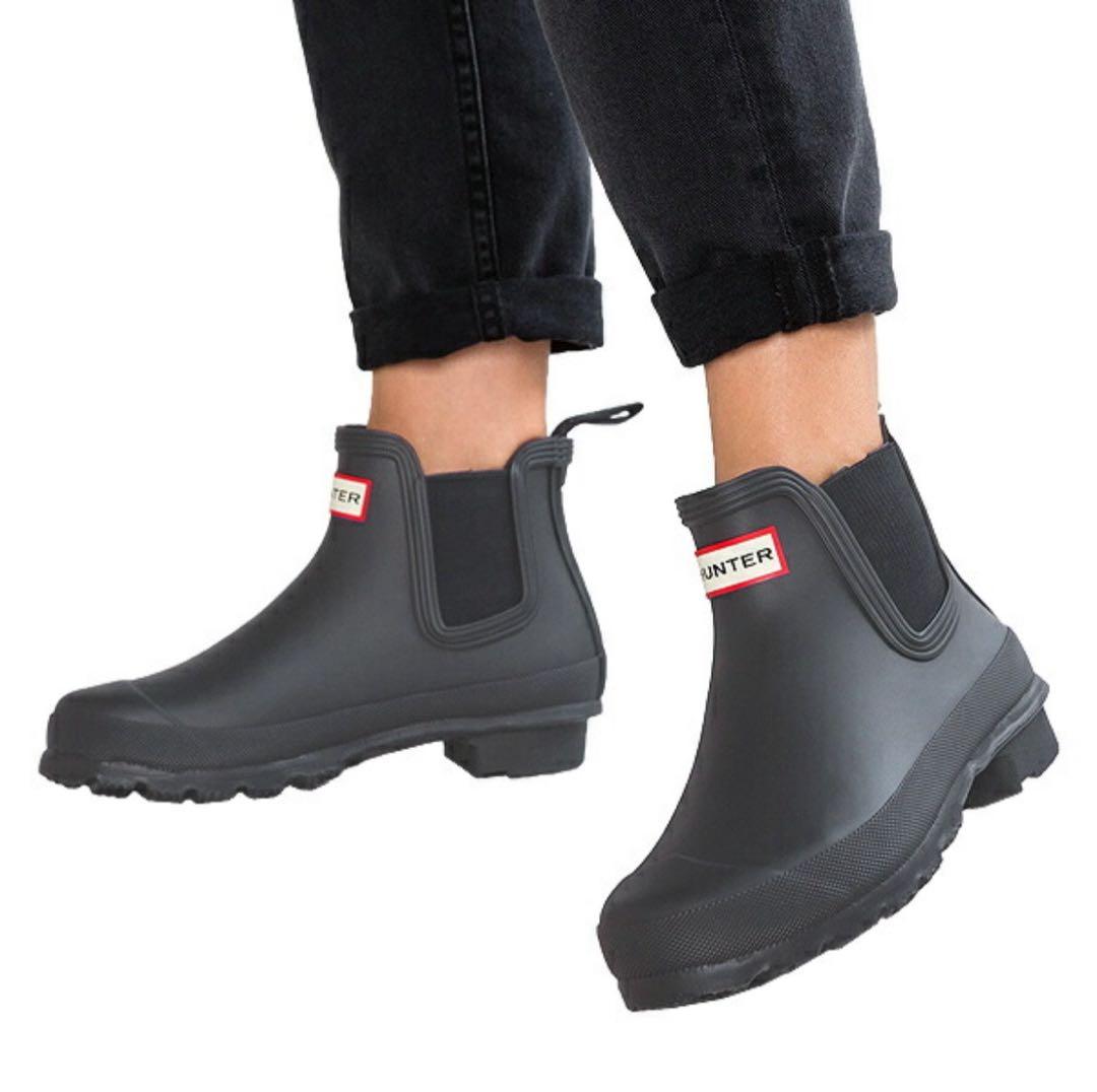 新品 HUNTER チェルシーブーツ 黒 ショートレインブーツ