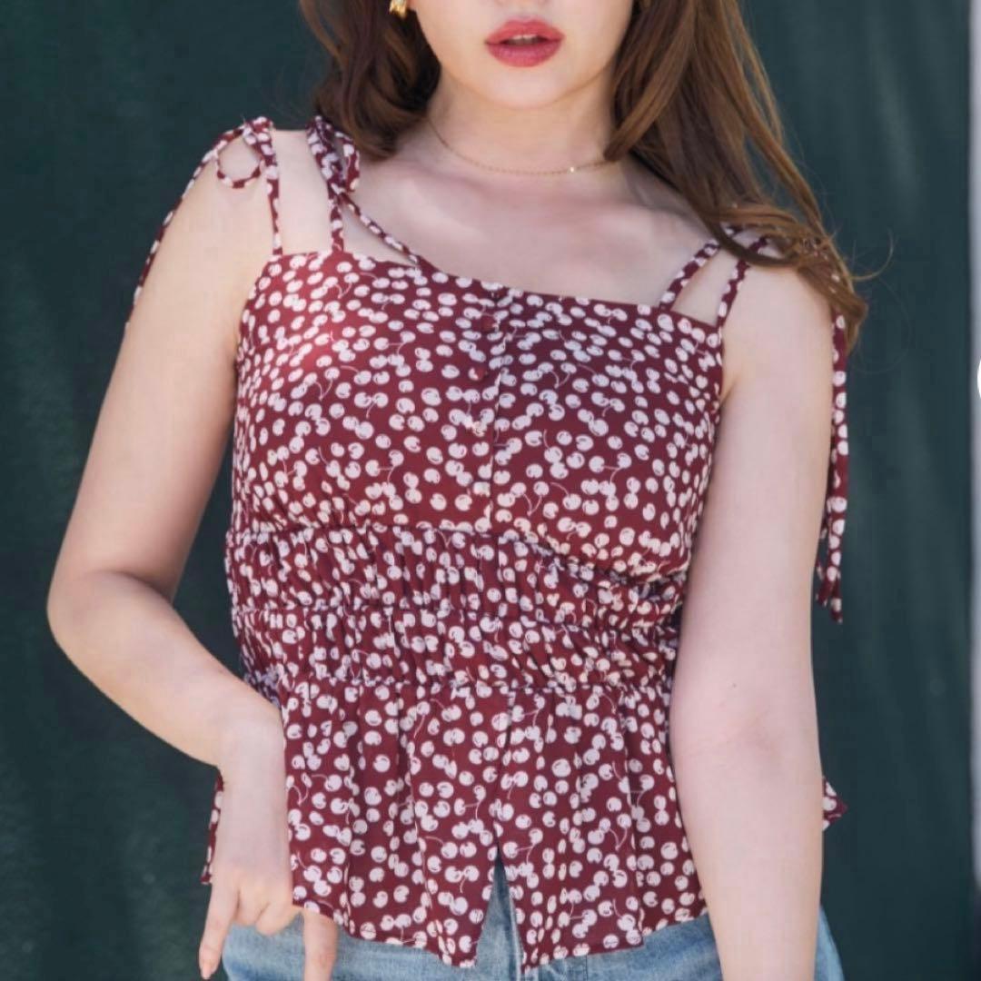 トップス Her lip to / Cherry Pattern Strap Top