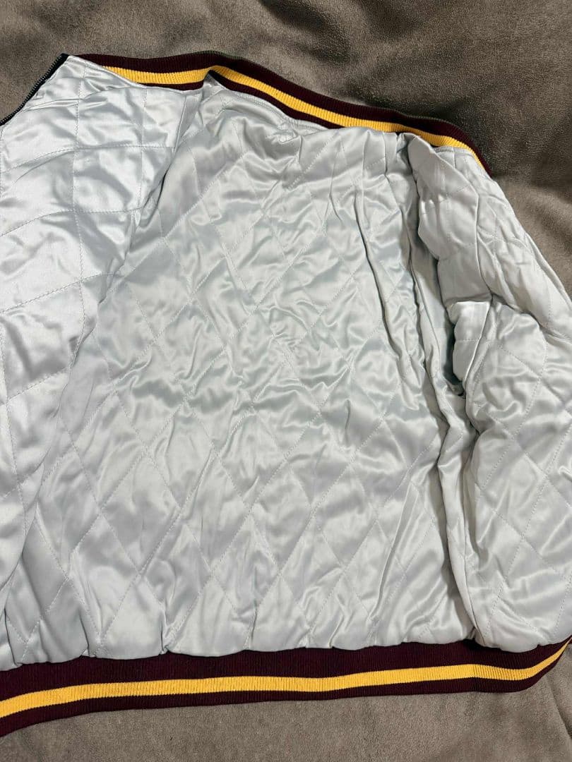 未使用 日本地図 スカジャン 鶴 unisex 美品 サテン 別珍