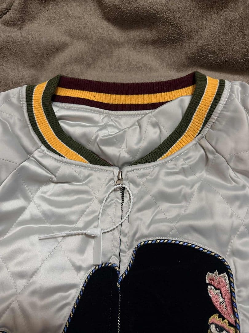 未使用 日本地図 スカジャン 鶴 unisex 美品 サテン 別珍