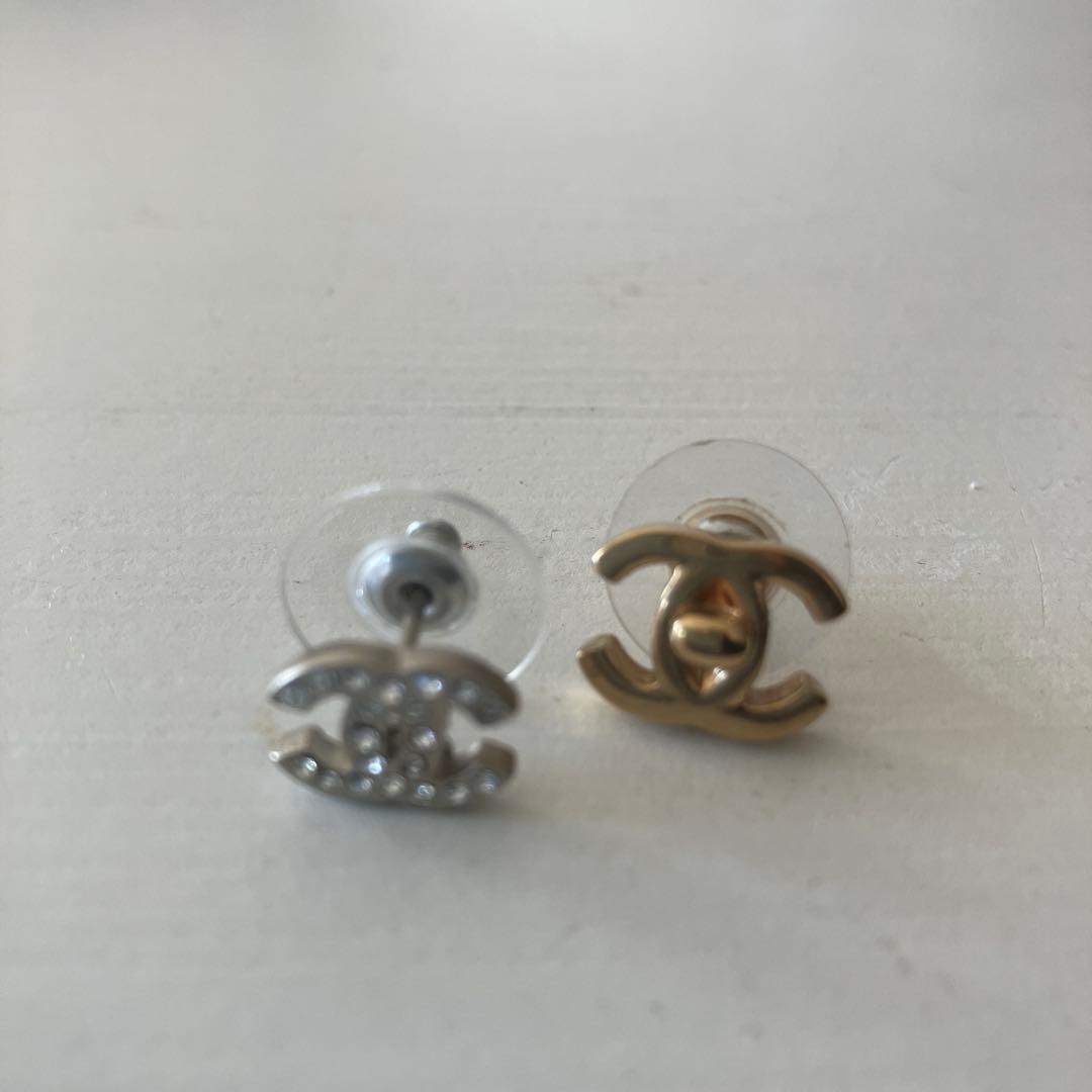 CHANEL ロゴピアス シルバー ゴールド 箱付き