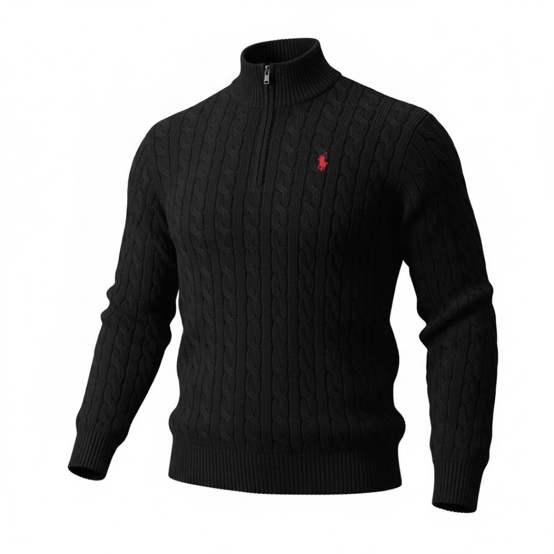 新品タグ付 ラルフローレン ハーフジップ ケーブルニット ブラック-L