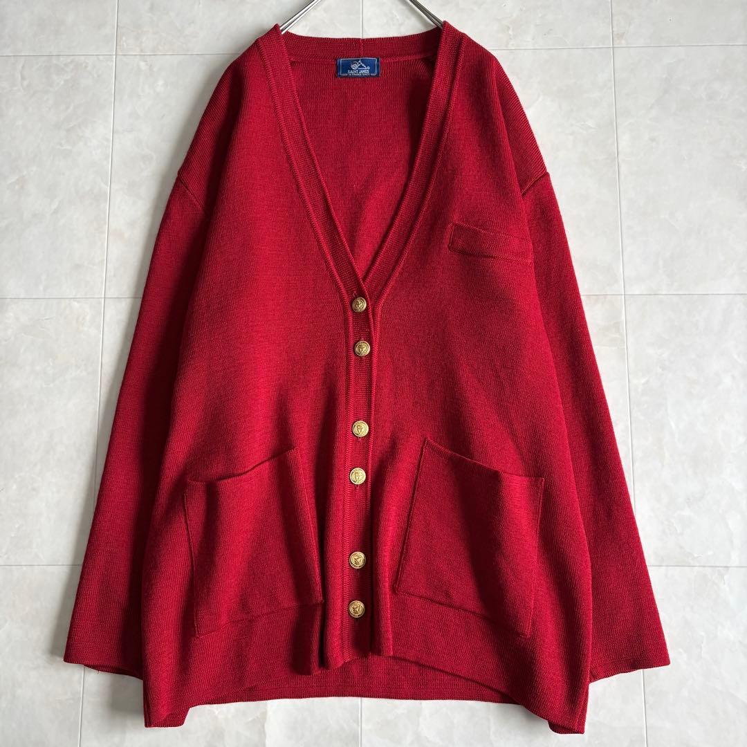 美品✨ SAINTJAMES フランス製 金ボタンウールカーディガン 赤 L
