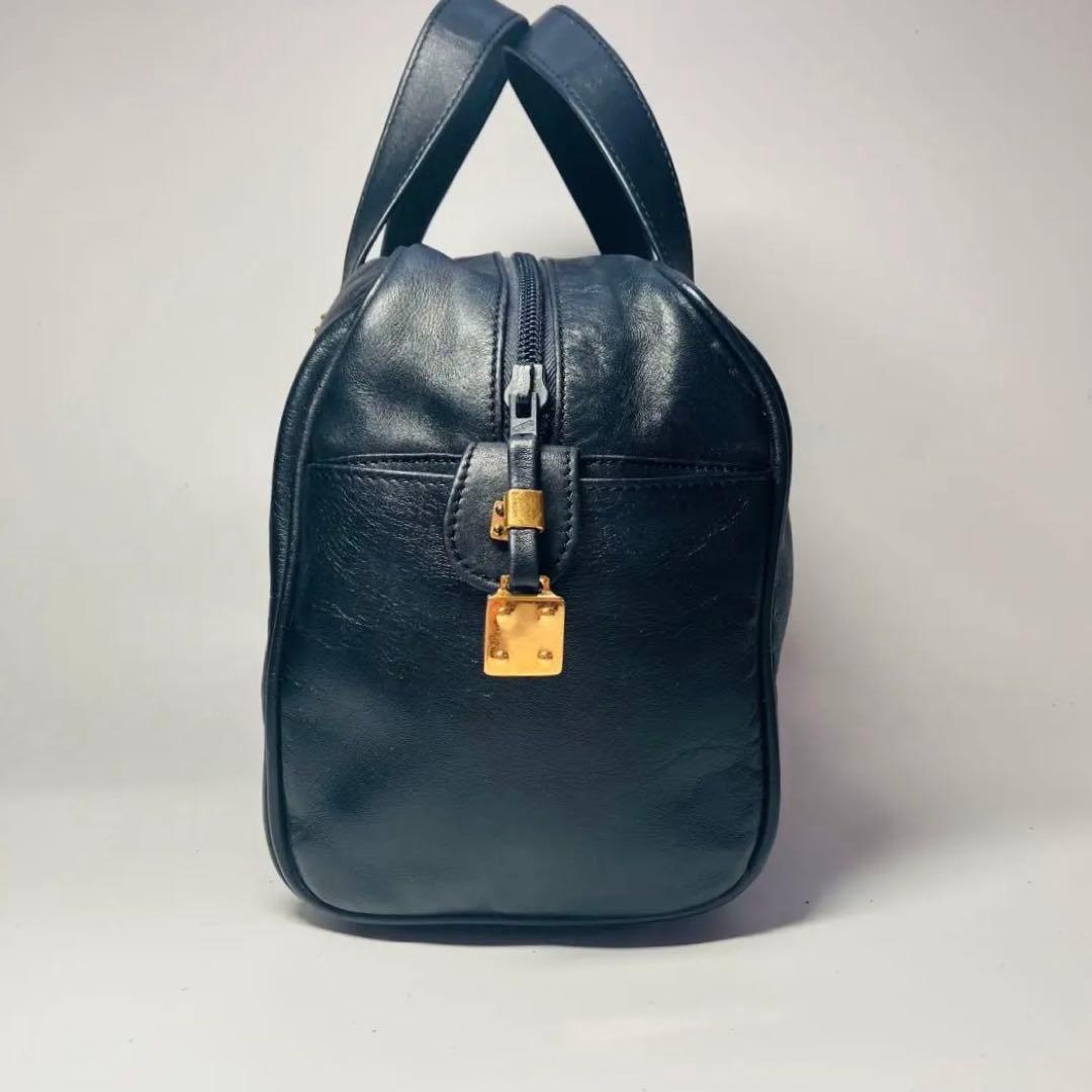 美品　ロエベ ミニボストン アマゾナ28アナグラム 金金具 レザー ブラック 黒