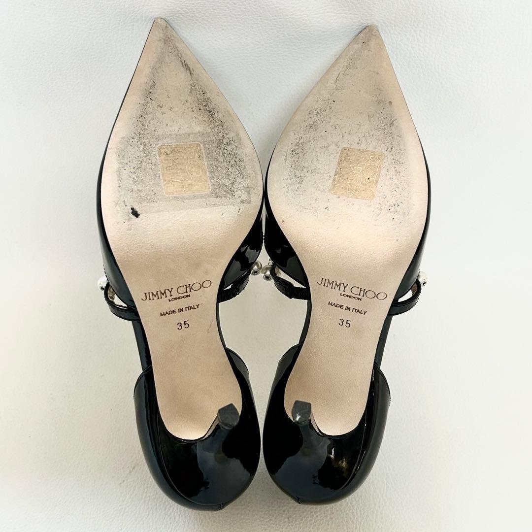 Jimmy Choo オーレリー パール付き パテントレザー パンプス 35 黒