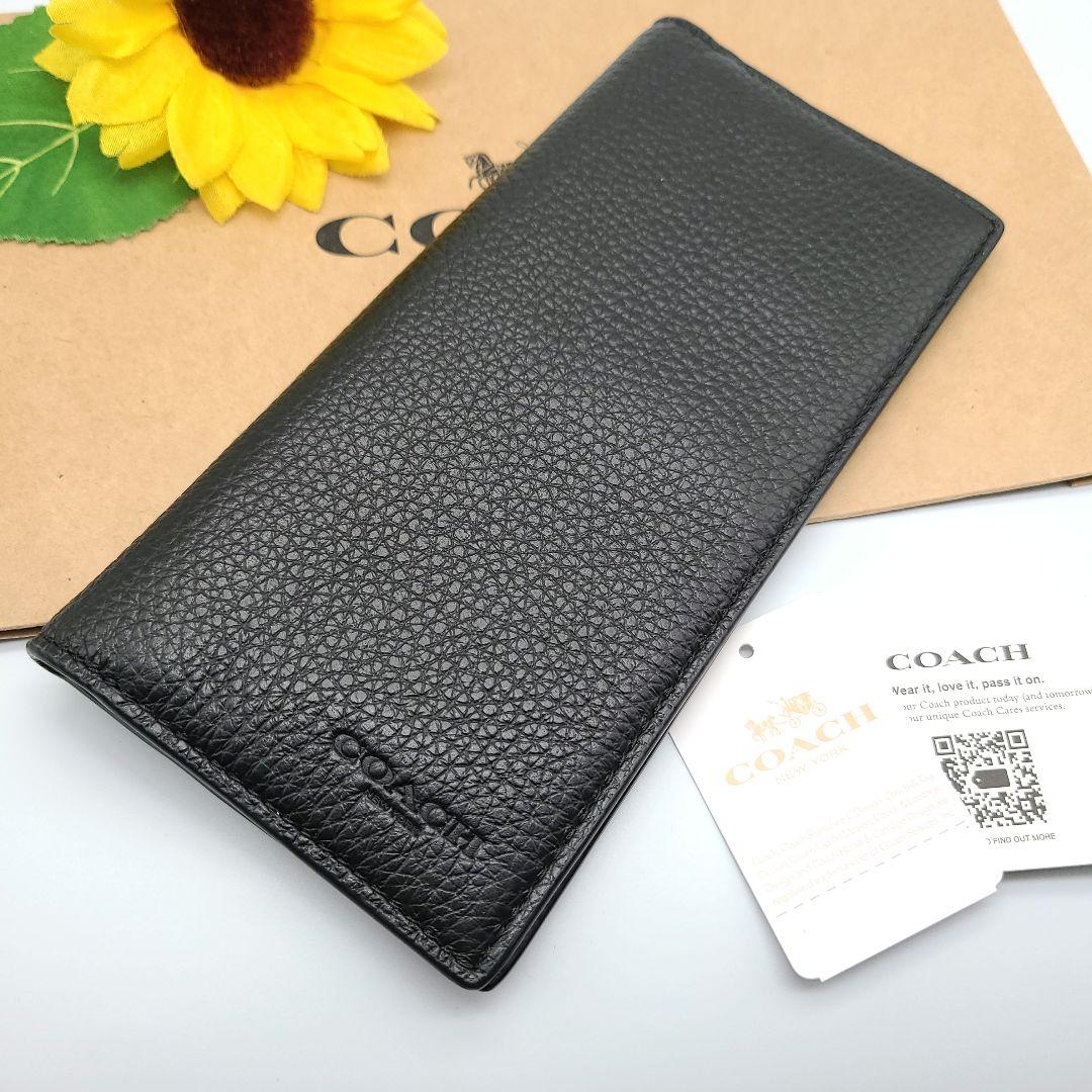 COACH 長財布 新品 ブラック ペブルレザー お札入れ 小銭入れ