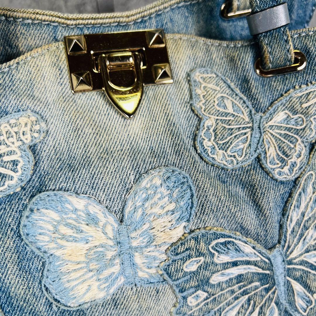 Valentino デニム 蝶 刺繍 スタッズ 2way ハンドバッグ