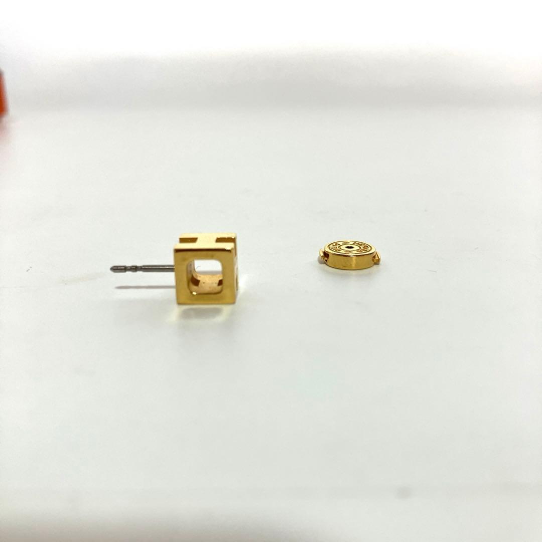 HERMES エルメス カージュドアッシュ Hキューブ ピアス ゴールド