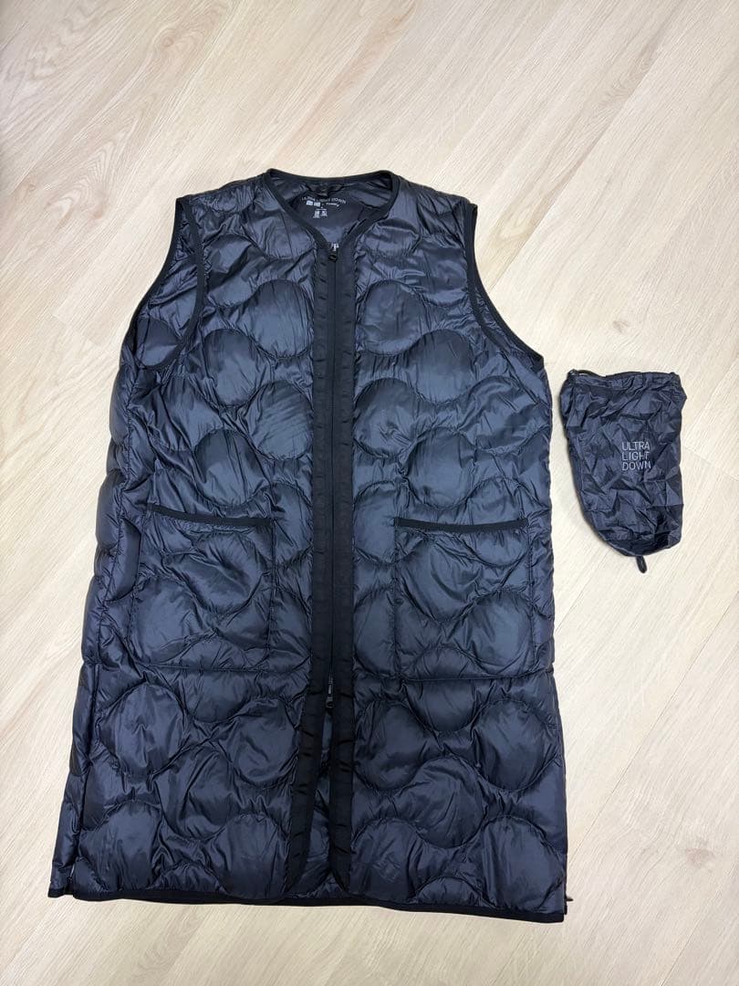 美品 ユニクロ セオリー ウルトラライトダウン ロングベスト ブラック M