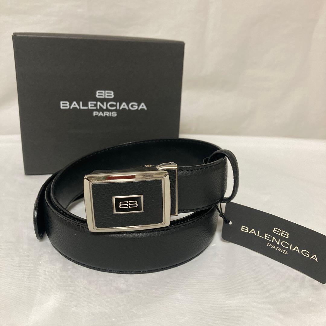【新品タグ付箱入】バレンシアガ ベルト ★レザー.BBロゴバックル .ブラック