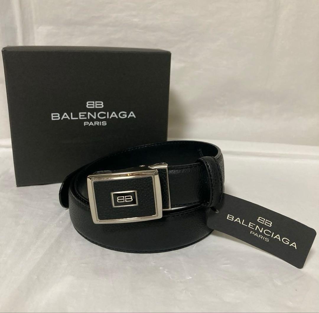 【新品タグ付箱入】バレンシアガ ベルト ★レザー.BBロゴバックル .ブラック