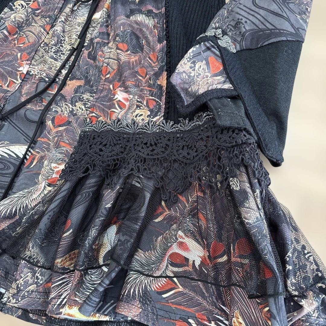 OzzOneste オッズオン オッズオネスト 和柄長袖ひざ丈ワンピース