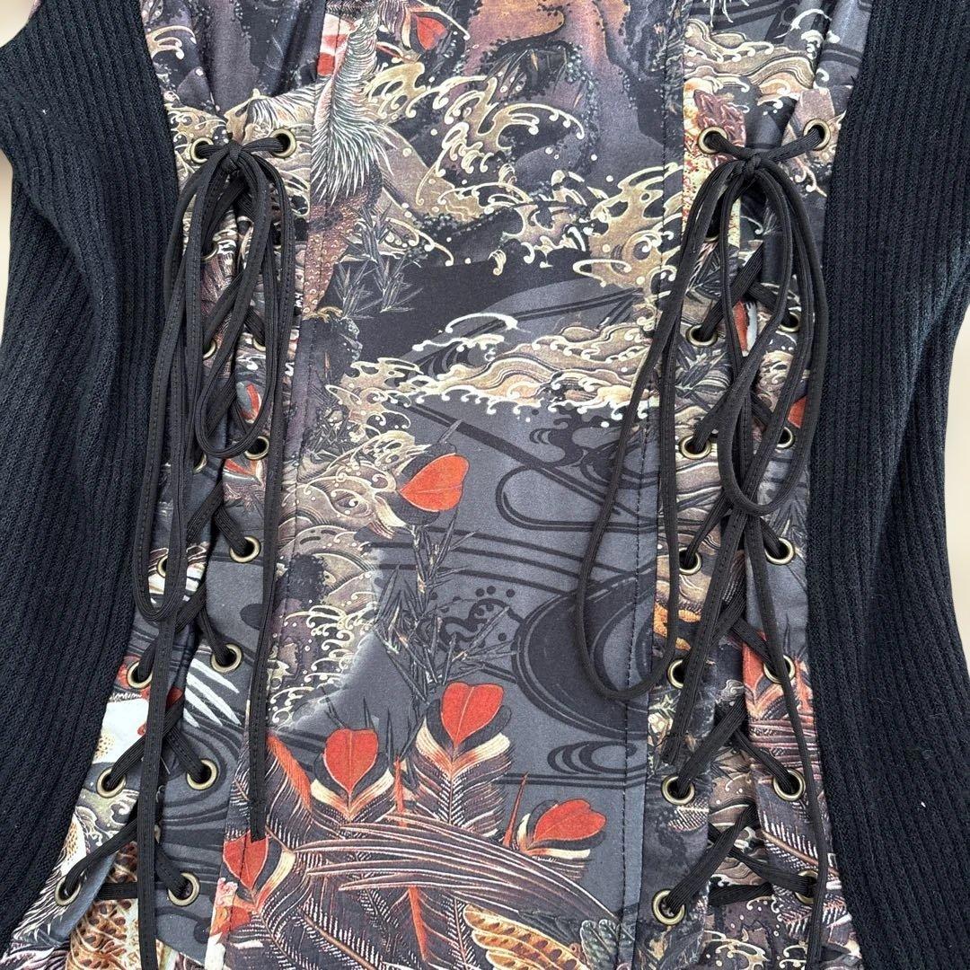 OzzOneste オッズオン オッズオネスト 和柄長袖ひざ丈ワンピース