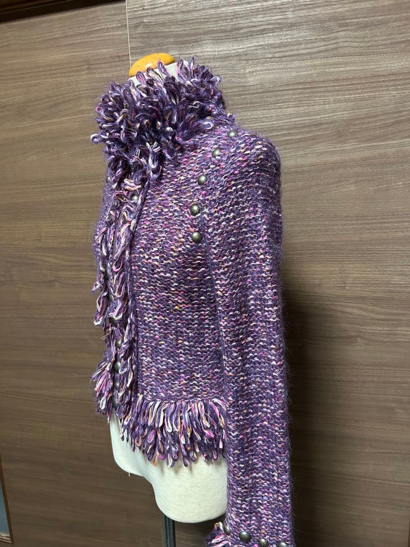 エポカ:紫色フリル モヘヤニットジャケット40 ジャギー