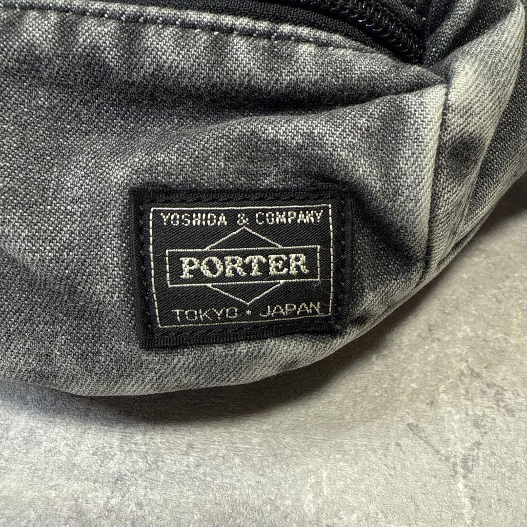 PORTER×B印 YOSHIDA ウエストバッグ ケミカルウォッシュ 黒
