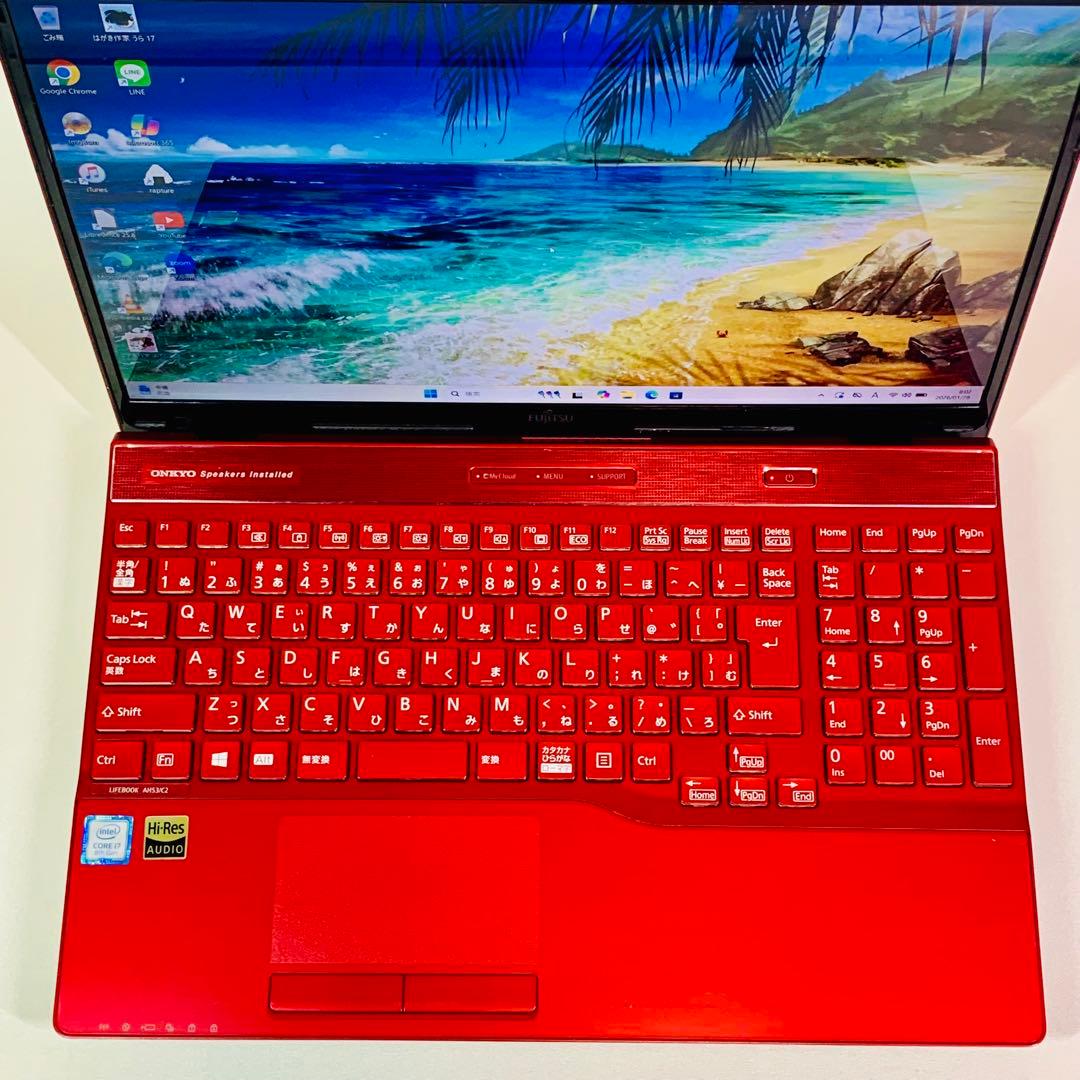 Core i7✨SSD256GB✨16GB✨オフィス✨富士通✨赤✨ノートパソコン