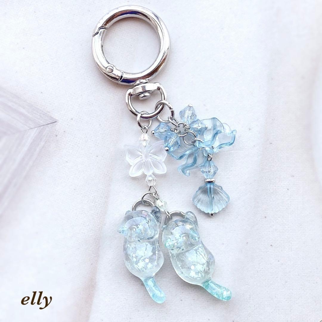 【ゆきゆっきー❄様】天然石　琉球ガラス　ラベンダー　とびつき猫　レジン　チャーム