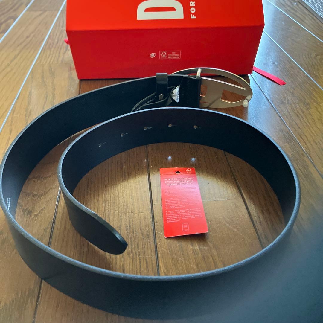 DIESEL ディーゼル Dロゴ バックル レザーベルト ブラック　80