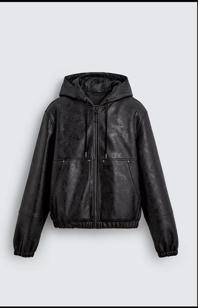 ZARA フェイクレザーフーデッドジャケット