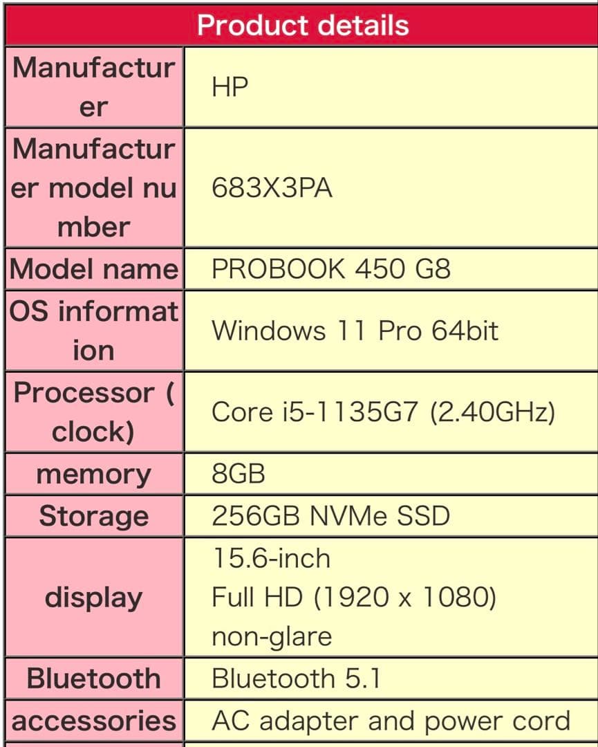 HP ProBook 450 G8第11世代i5 good condition