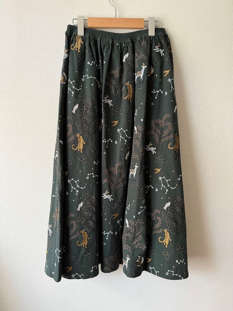 marbleSUD ダークグリーンフレアスカート