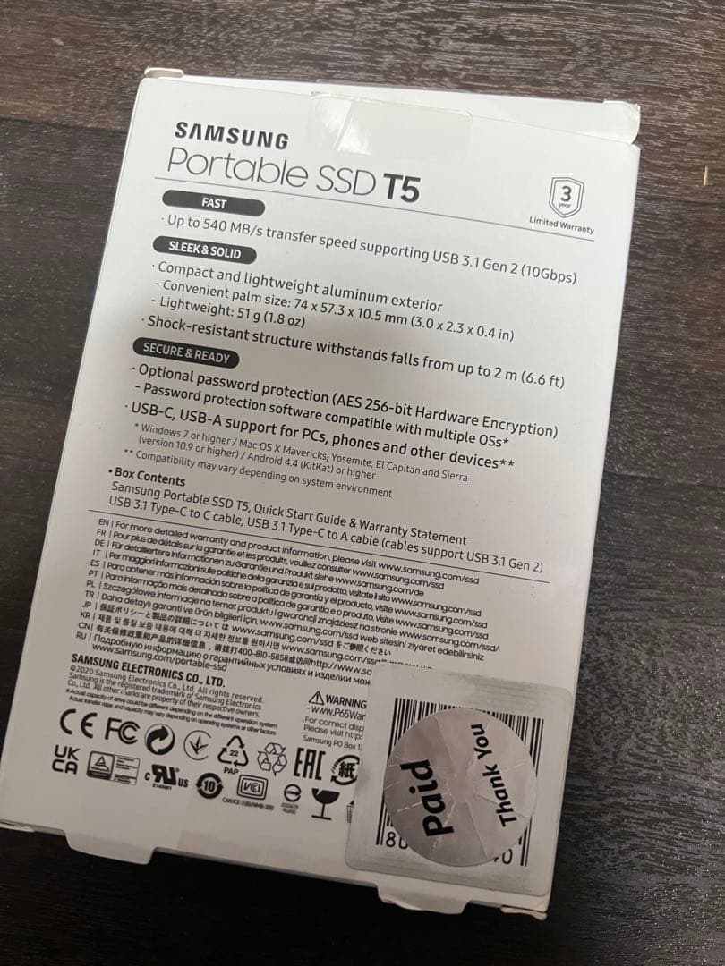 【美品】Samsung Portable SSD T5 1TB