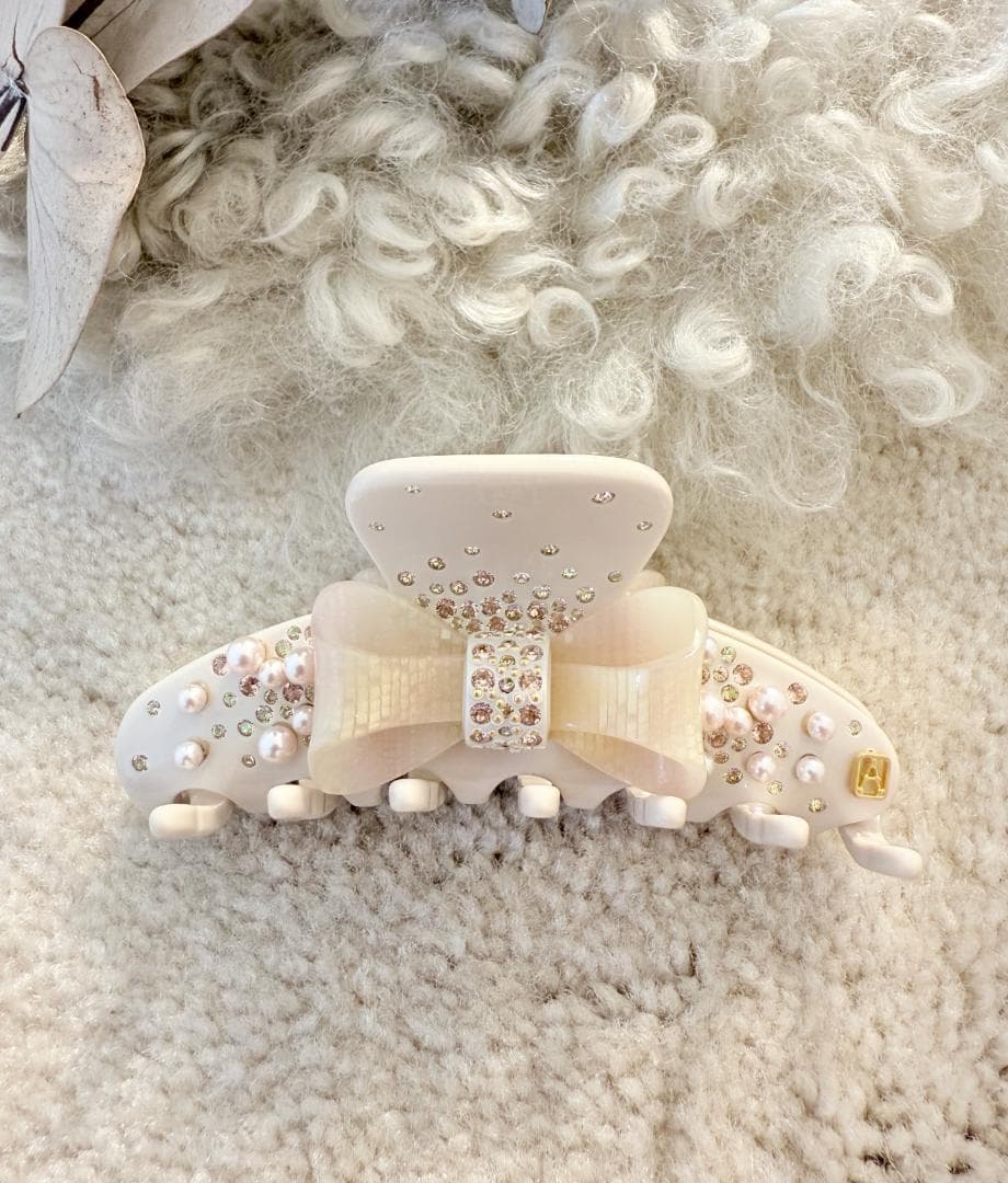 アレクサンドル ドゥ パリ リボンモチーフ ヘアクリップ　パール　スワロフスキー