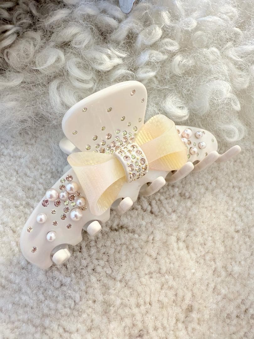 アレクサンドル ドゥ パリ リボンモチーフ ヘアクリップ　パール　スワロフスキー