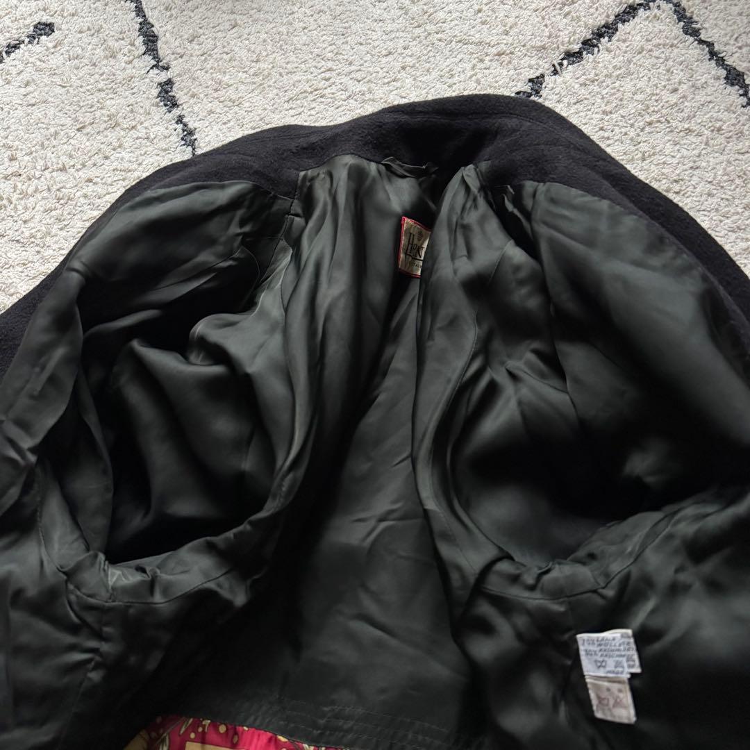 HERNO スカーフ柄 カシミヤ混 ダブル チェスターコート ブラック　40