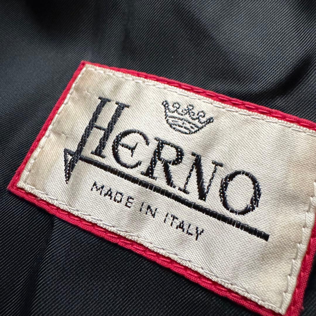 HERNO スカーフ柄 カシミヤ混 ダブル チェスターコート ブラック　40