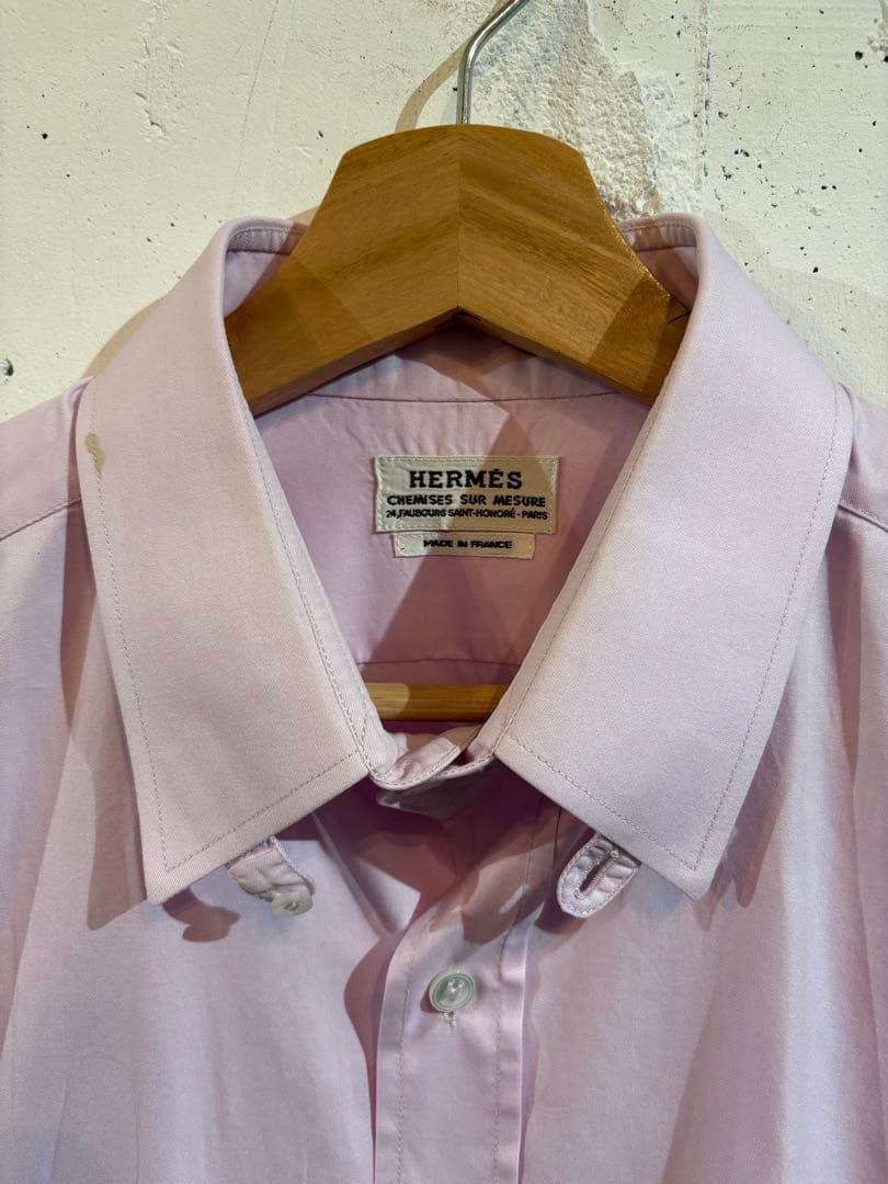 90s HERMES ピンク ドレスシャツ　ヴィンテージ　フランス製