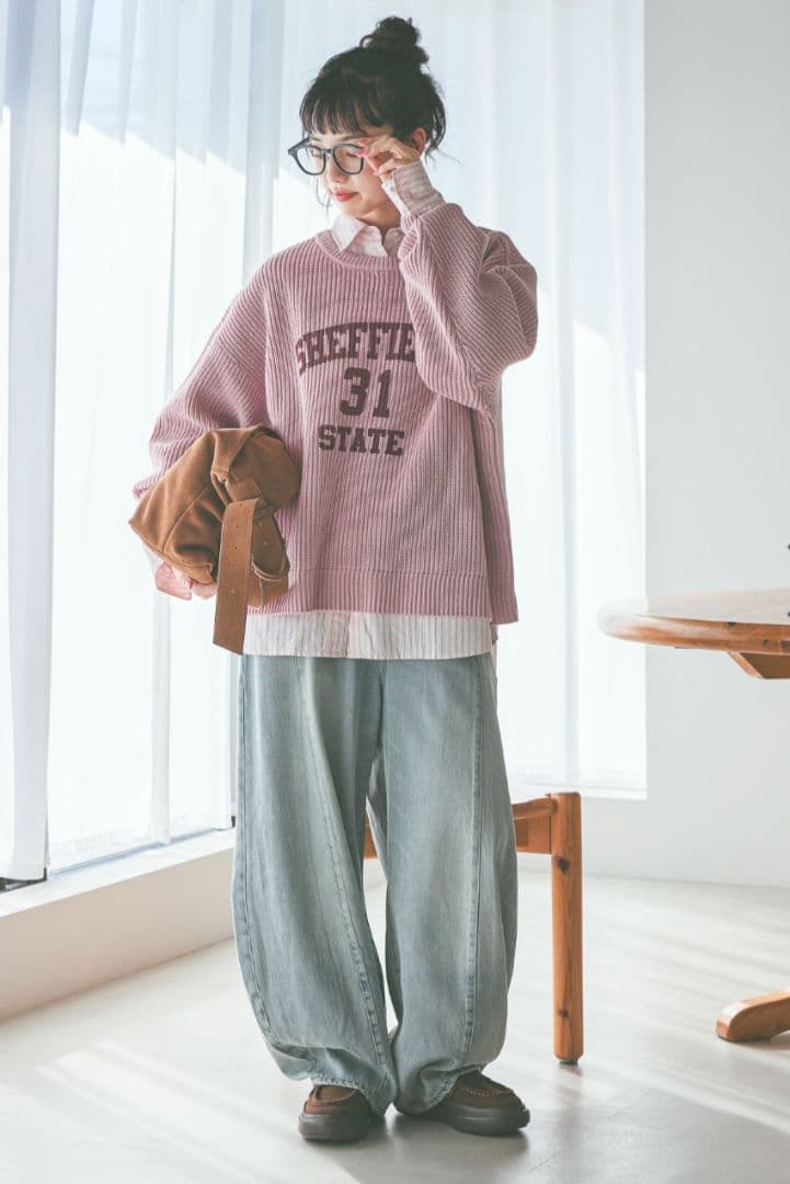 今期ニコアンド 3Dドロップデニムパンツ ベージュインディゴ Mサイズ