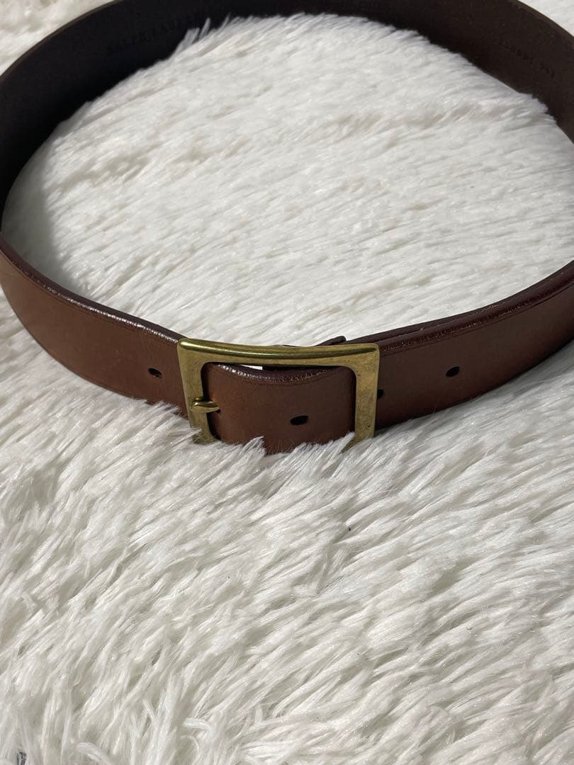 美品　Ralph Lauren 本革 レザーベルト ブラウン ゴールドバックル