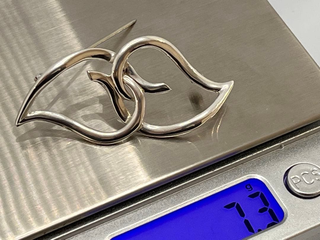 c736 美品　1987 オールド　ティファニー　ダブルリーフ　ブローチ　925