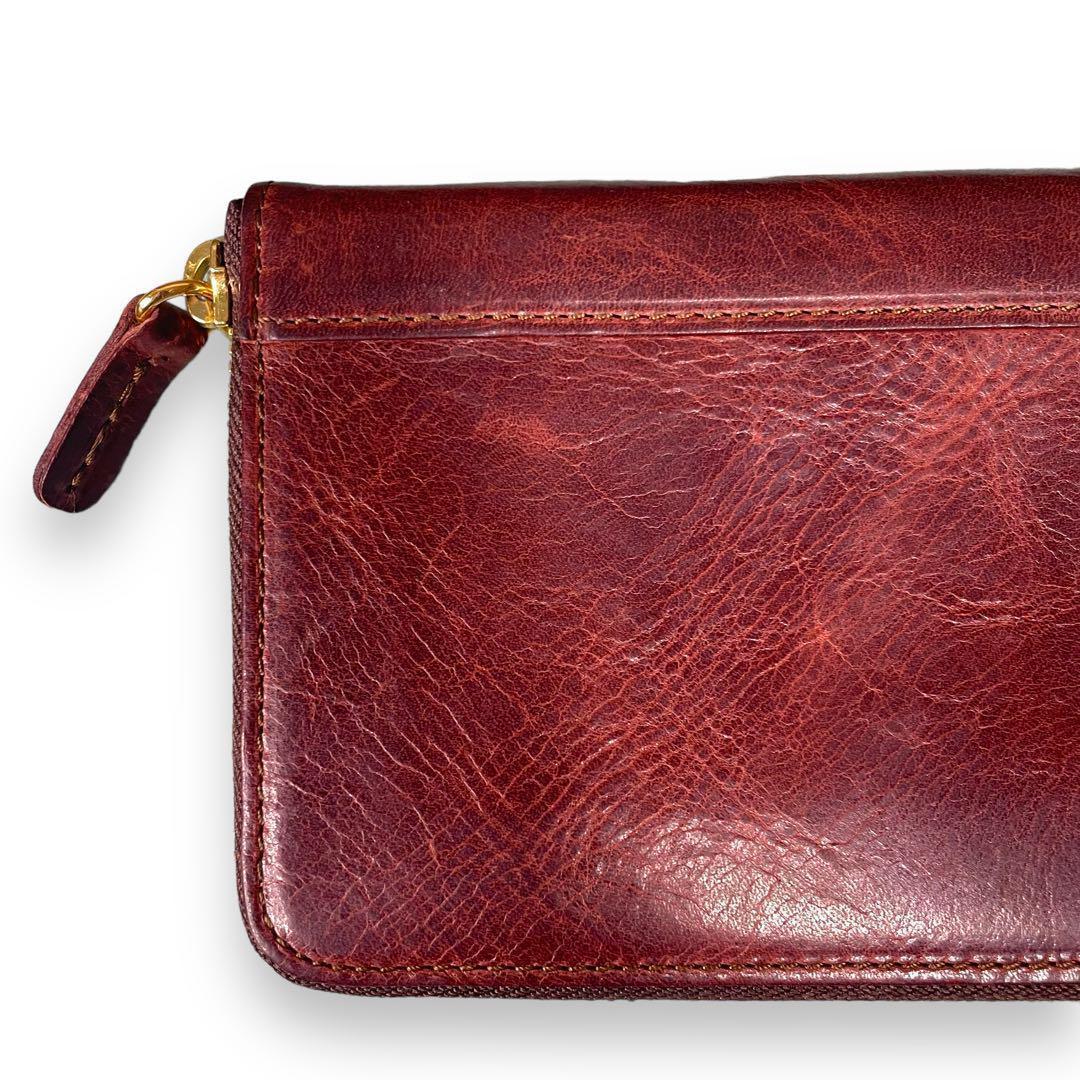 長財布 オイルレザー メンズ イタリアンレザー ダークブラウン ヌメ革 本革